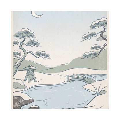 Japandi Moonlit Garden in Moonlight | Minimal Line Canvas Art