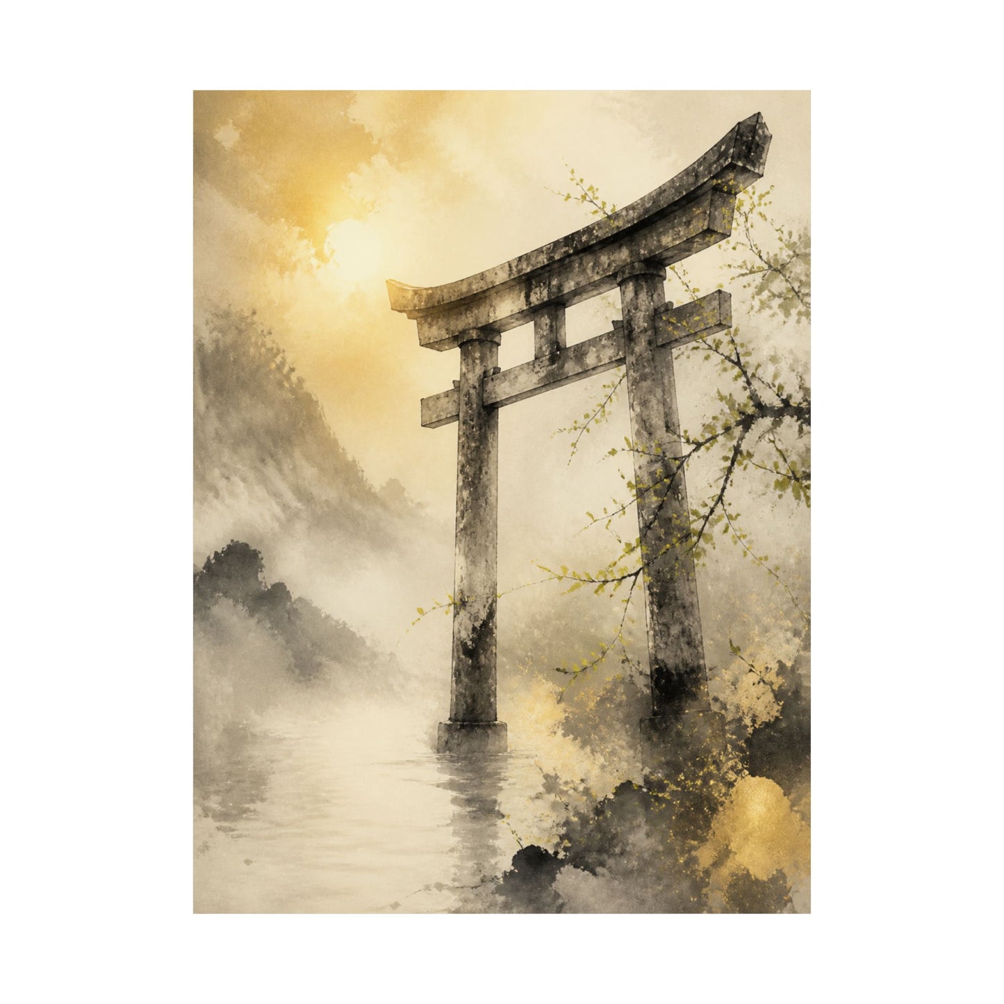Torii Gate Wall Art Print | Spring Zen Sumi E Art