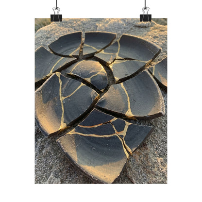 Broken Pottery Wall Art Print | Winter Kintsugi Gold Vein Art Art Print
