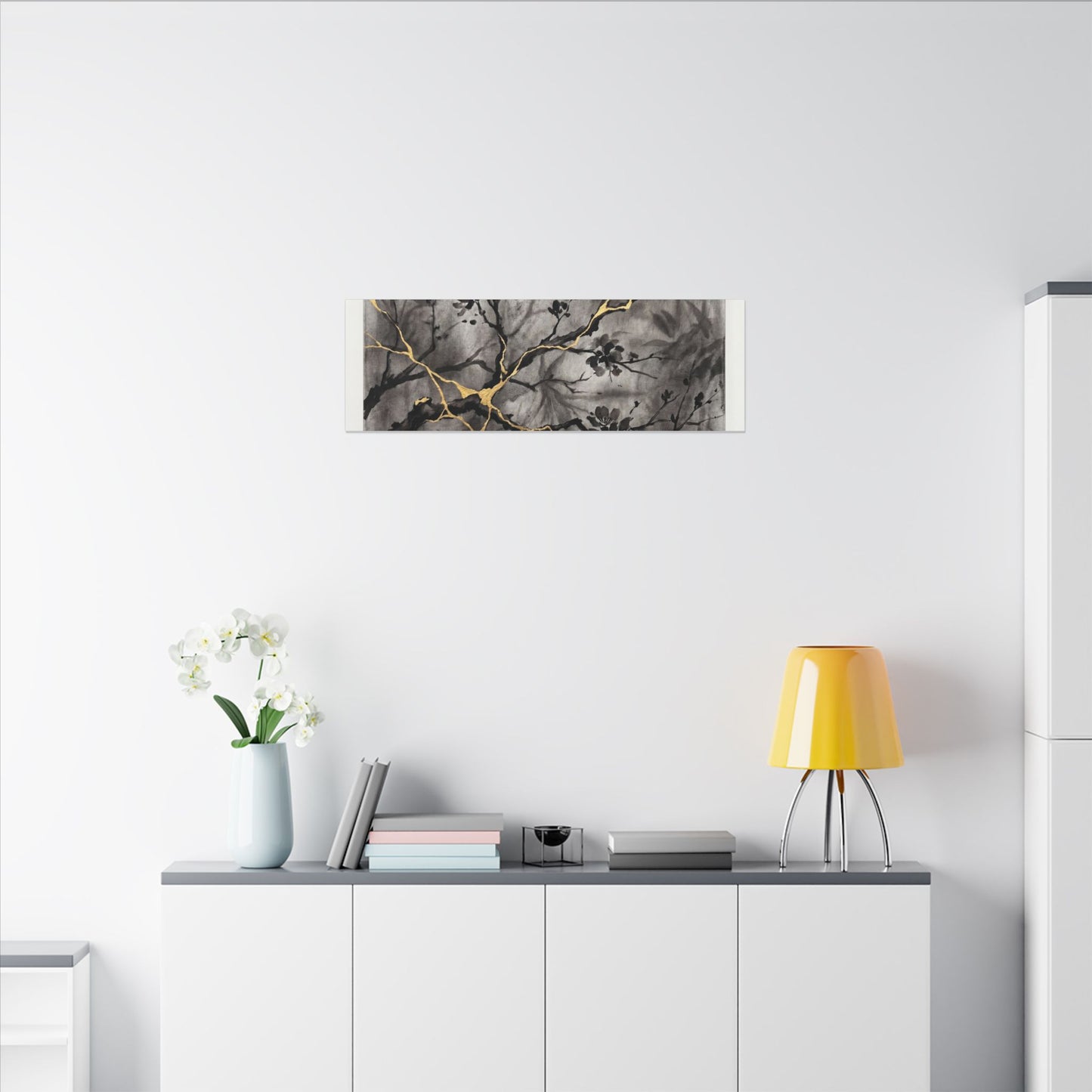 Kanso Cherry Blossom Canvas Art - Kintsugi Crackle Gold