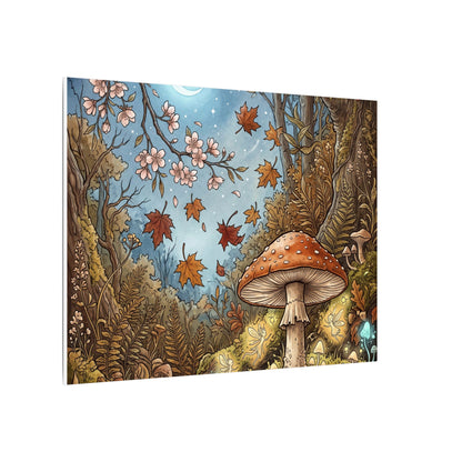 Autumn Cherry Blossom Mushroom Illustration Canvas Art | Enchanting Decor