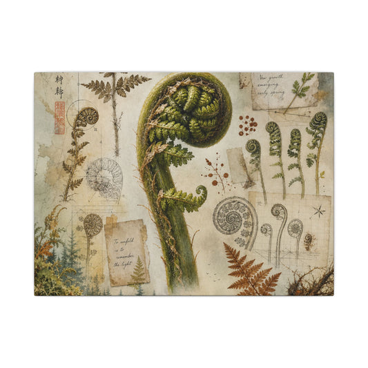 Fern Unfurling Herbarium Canvas Art | Earthy Cottagecore Art