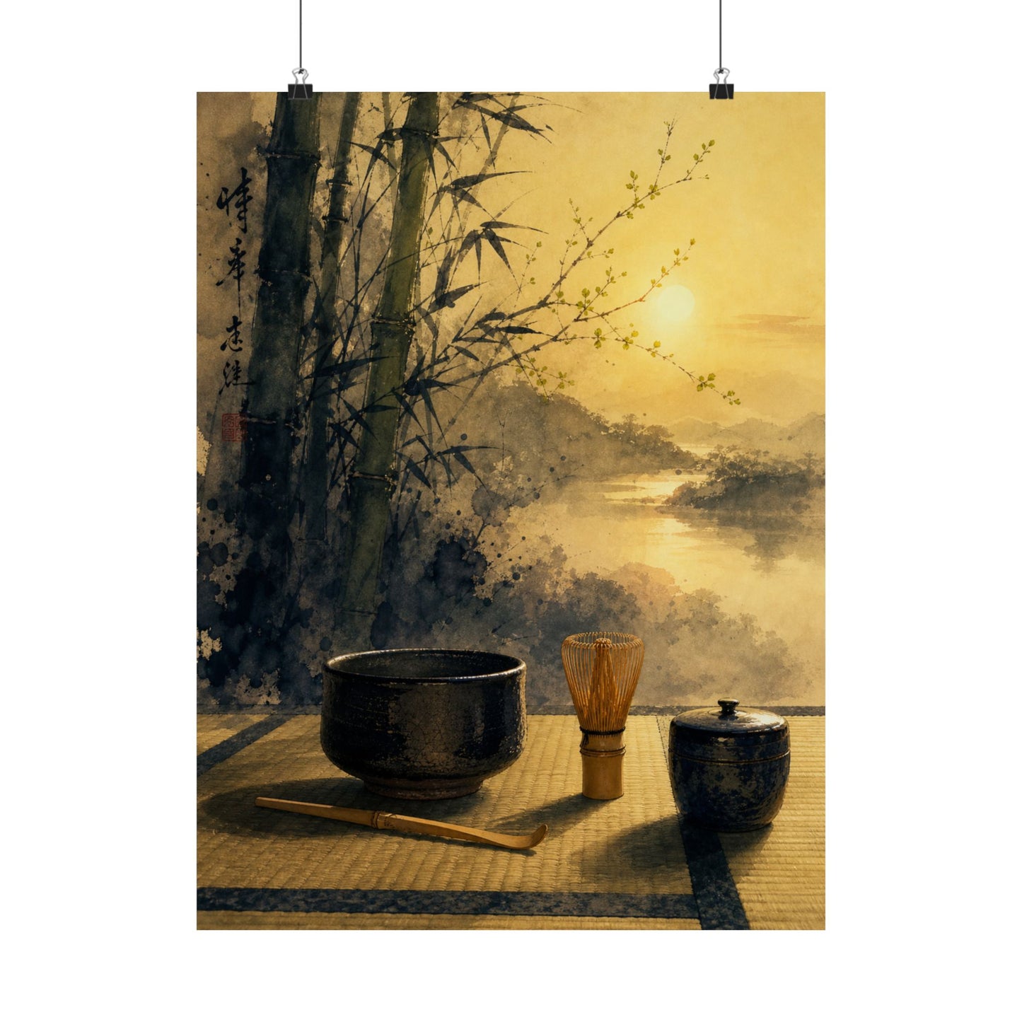 Shibui Tea Ceremony Wall Art Print - Zen Sumi E