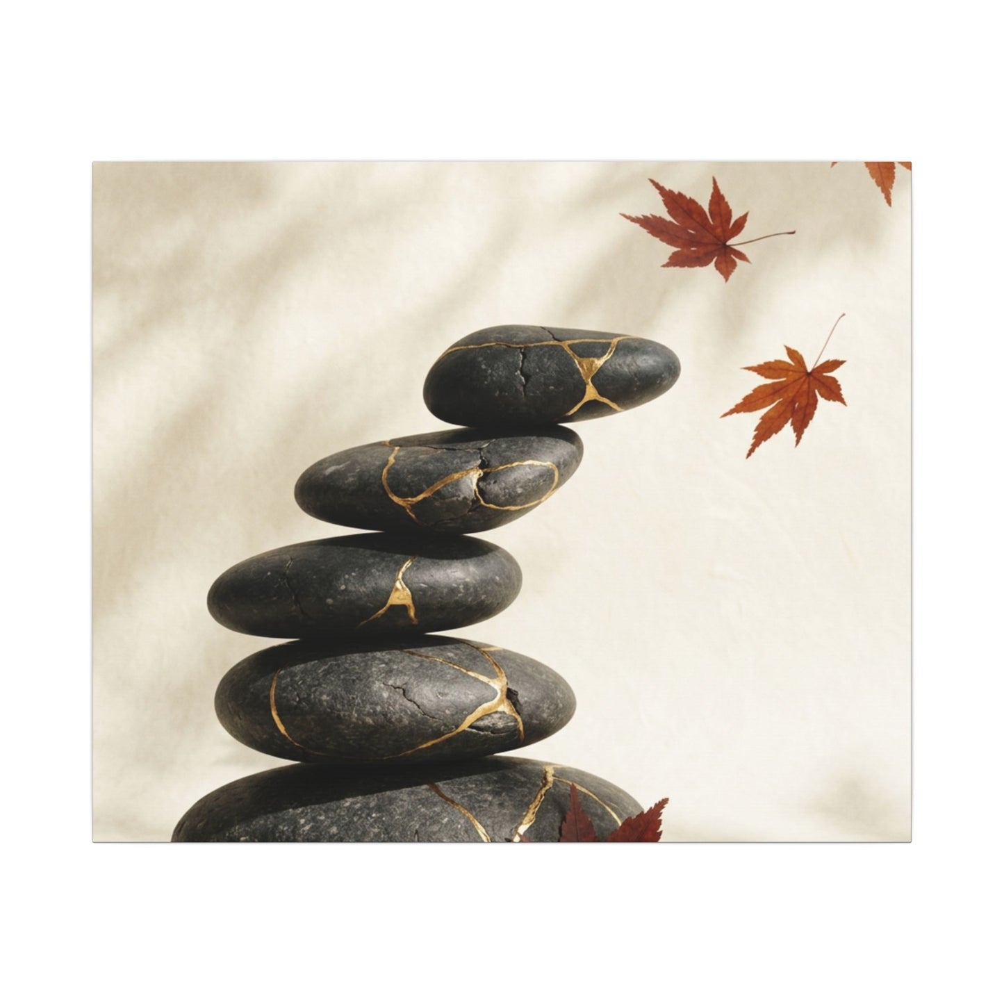 Kintsugi River Stones in Dappled | Crackle Gold Canvas Art