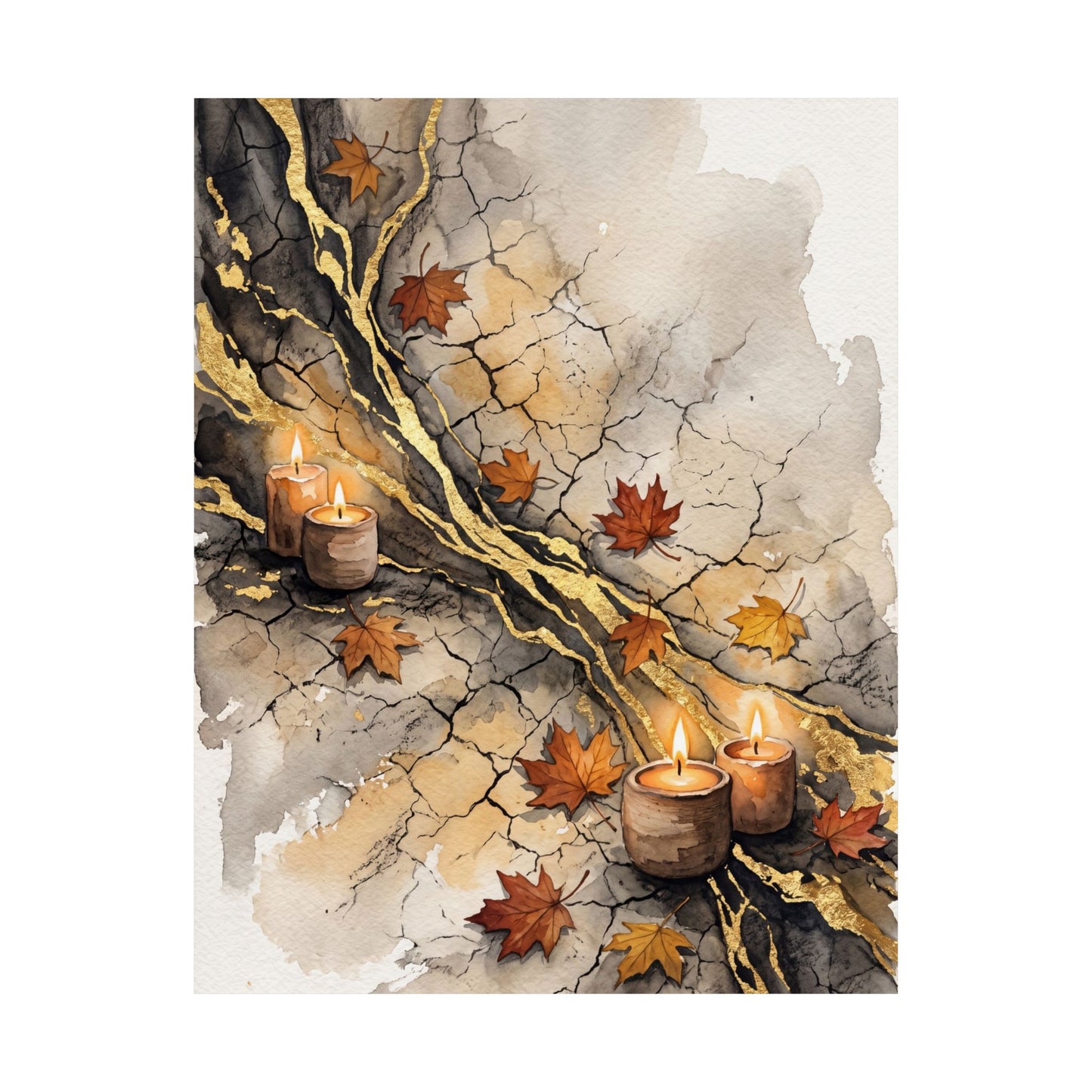 Japandi Cracked Earth in Candlelight | Watercolor Wall Art Print