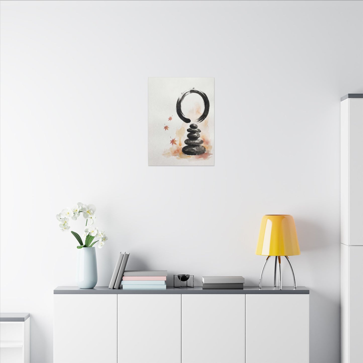 River Stones Canvas Art | Autumn Zen Enso Art