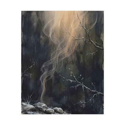 Incense Smoke Winter Canvas Art | Dark Japandi Moody Design