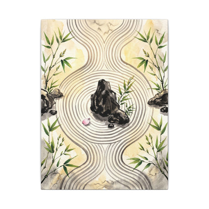 Zen Rock Garden in Golden Hour | Sumi E Canvas Art