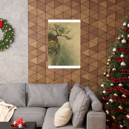 Japandi Pine Tree in Candlelight | Minimal Line Wall Art Print