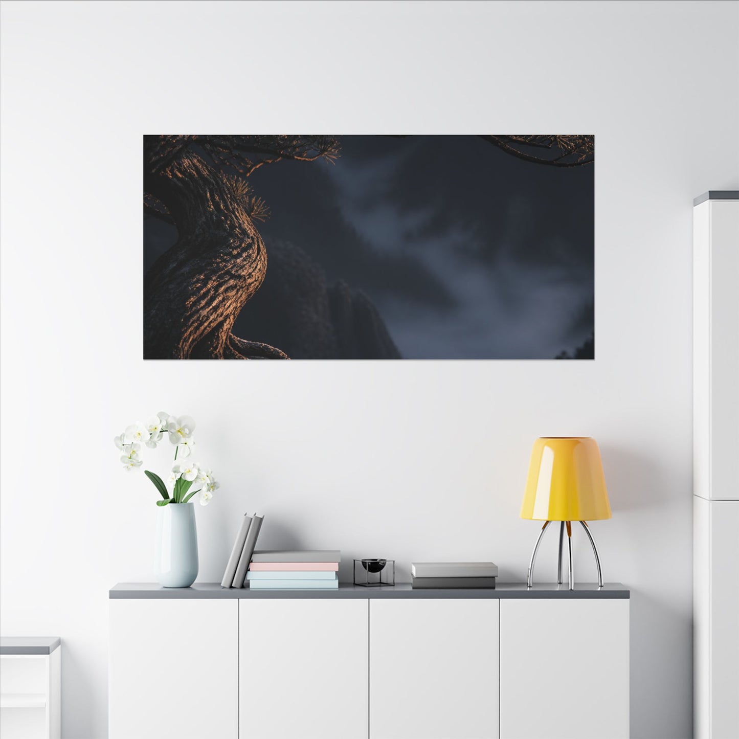 Bold Pine Tree Canvas Art - Shadow Zen Dark Japandi