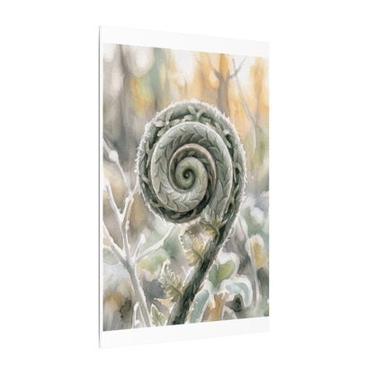 Winter Fern Unfurling Watercolor Canvas Art | Cozy Decor
