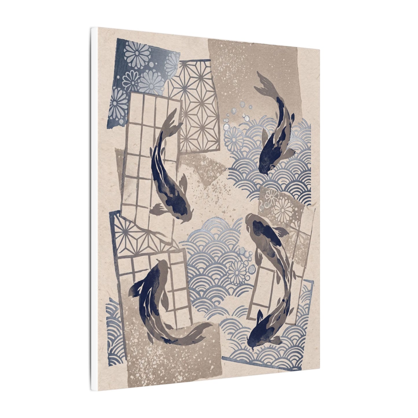 Earthy Koi Pond Canvas Art - Japanese Pattern Japandi