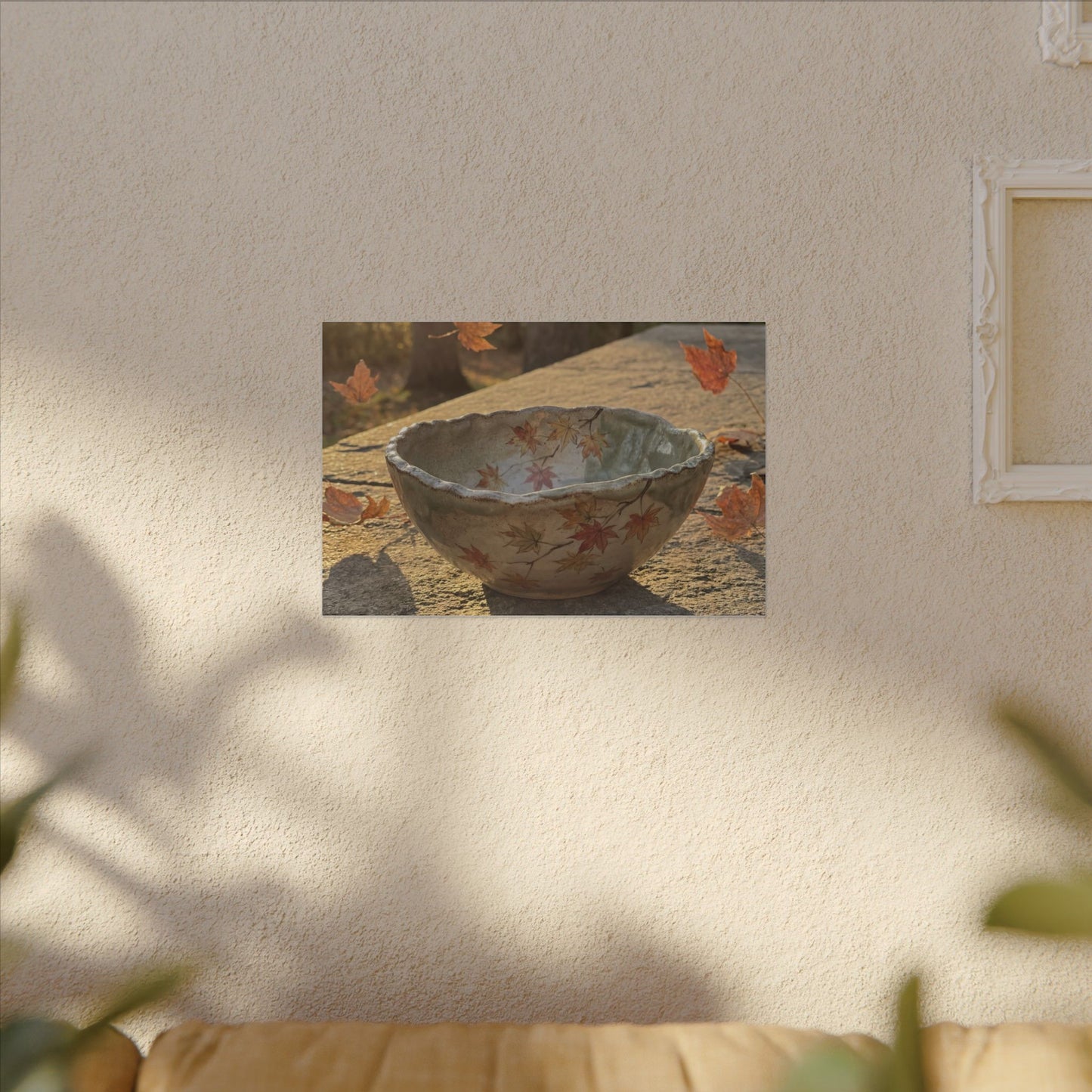 Japandi Ceramic Bowl in Golden Hour | Japanese Pattern Canvas Art