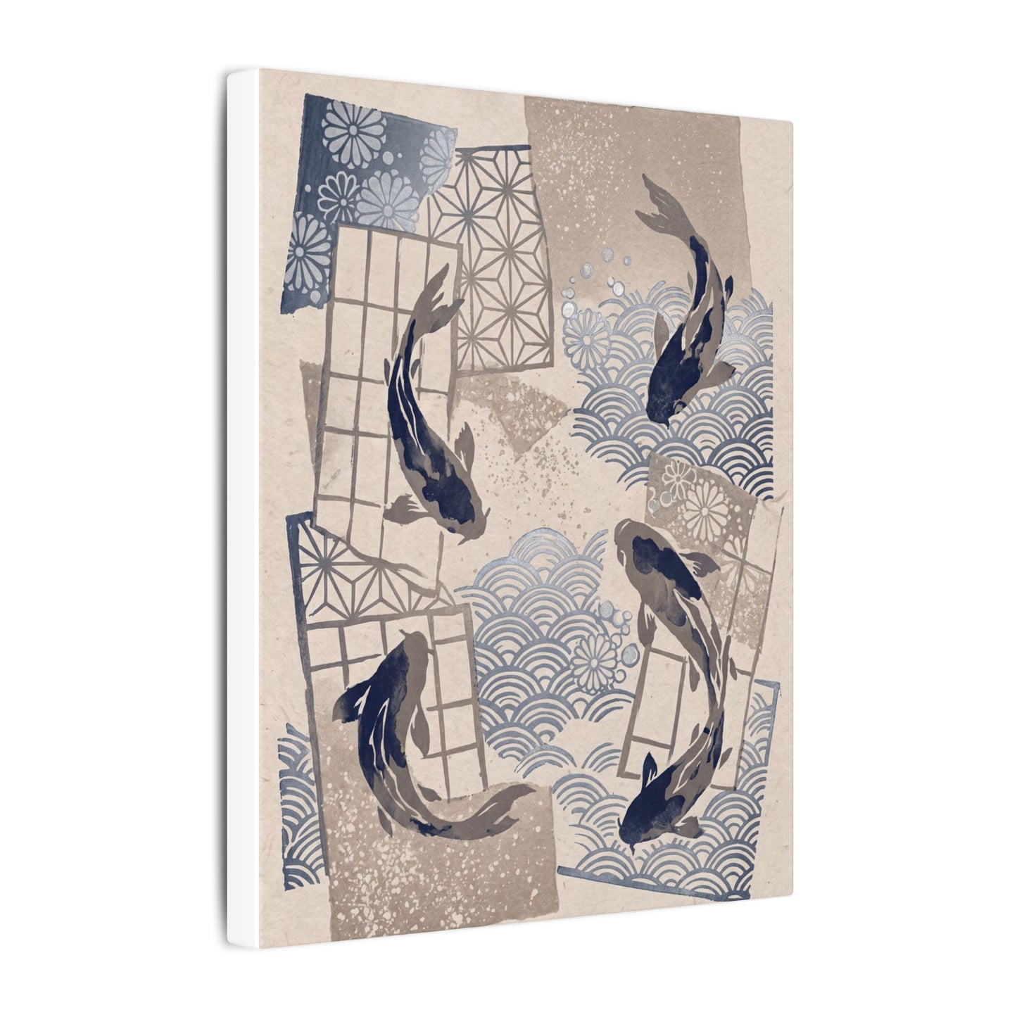 Earthy Koi Pond Canvas Art - Japanese Pattern Japandi