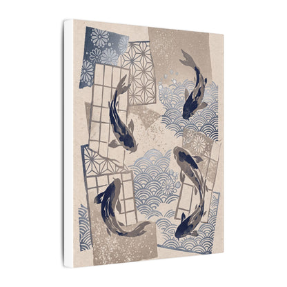 Earthy Koi Pond Canvas Art - Japanese Pattern Japandi