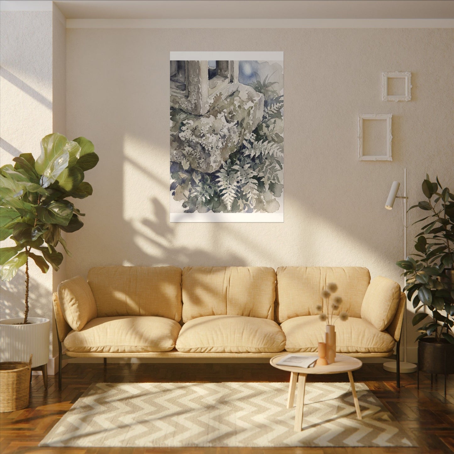 Stone Lantern Watercolor Canvas Art | Elegant Japandi Art