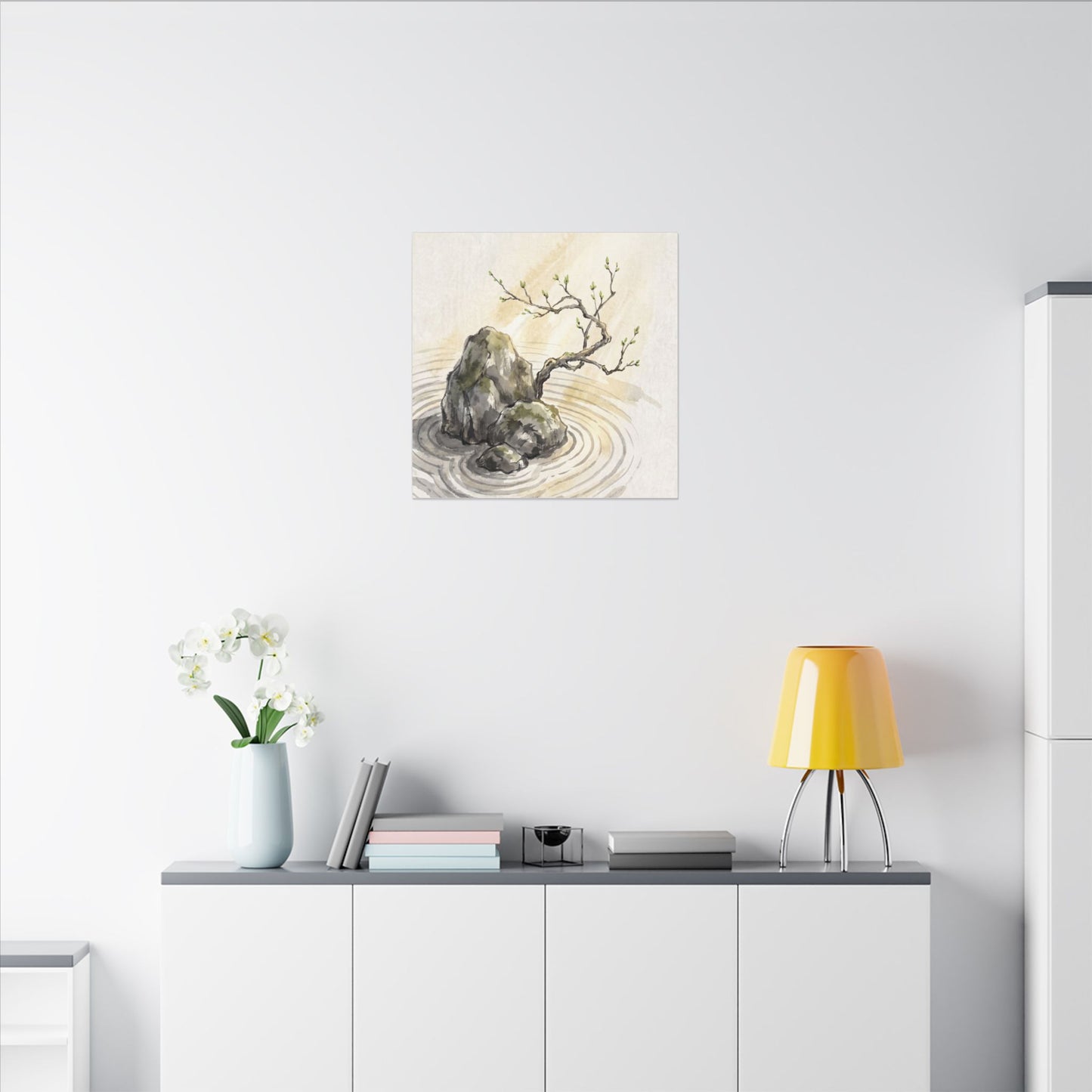 Serene Rock Garden Canvas Art - Sumi E Zen