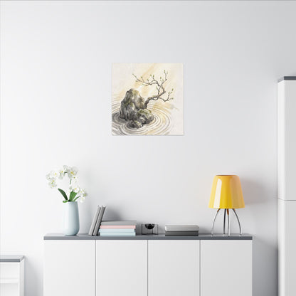 Serene Rock Garden Canvas Art - Sumi E Zen