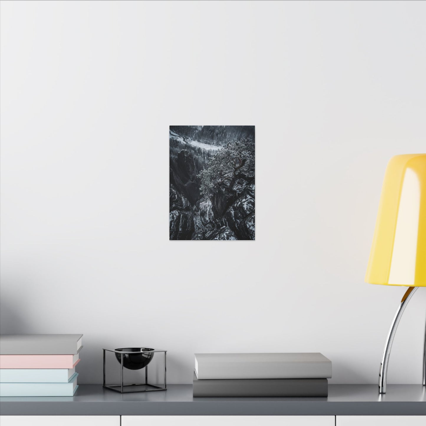Dark Japandi Pine Tree in Dappled | Dark Texture Canvas Art