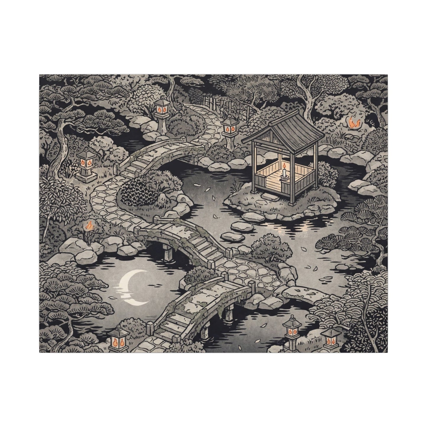 Moonlit Garden Ukiyo E Inspired Canvas Art | Serene Zen Art