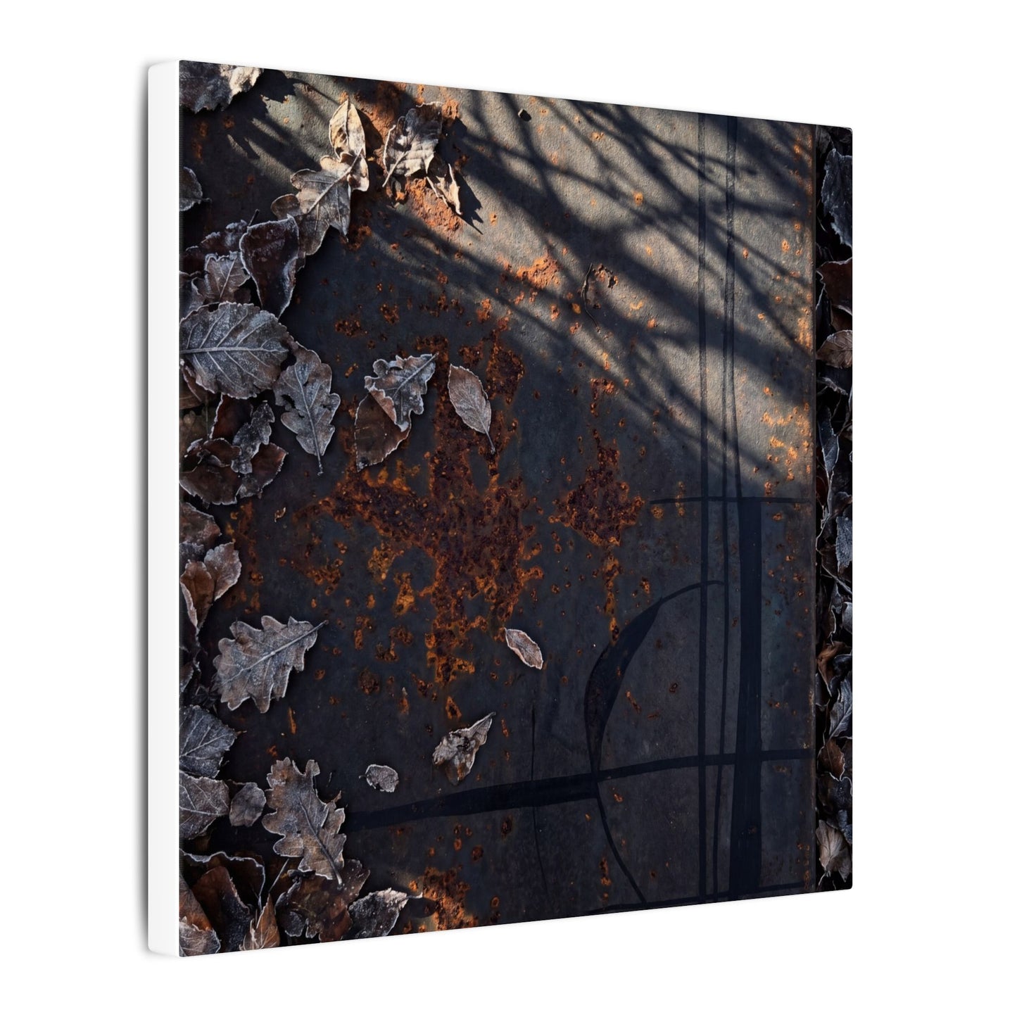 Shibui Rust Patina Canvas Art - Dark Japandi Charcoal Ink