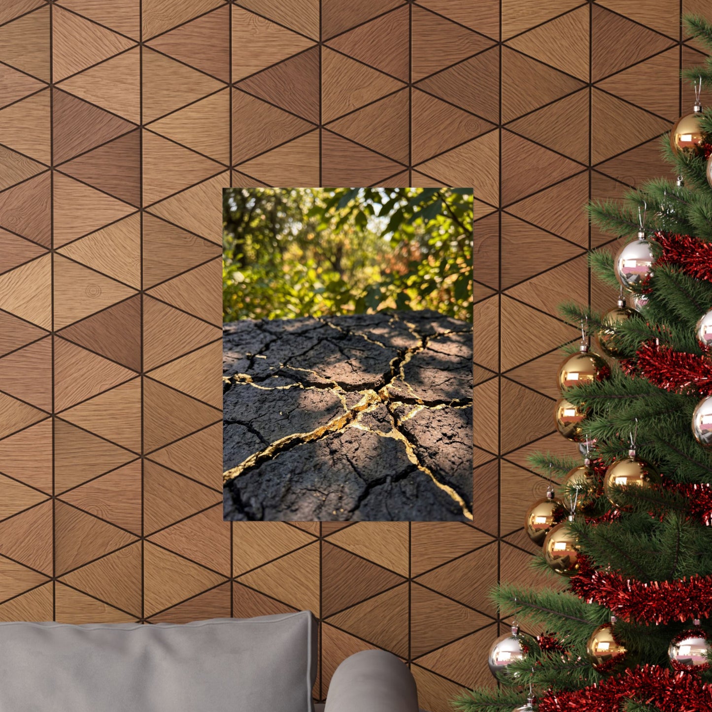 Cracked Earth Wall Art Print | Summer Kintsugi Gold Repair Art