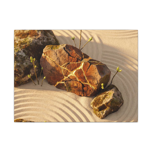 Kanso Rock Garden Canvas Art - Kintsugi Crackle Gold Art Print