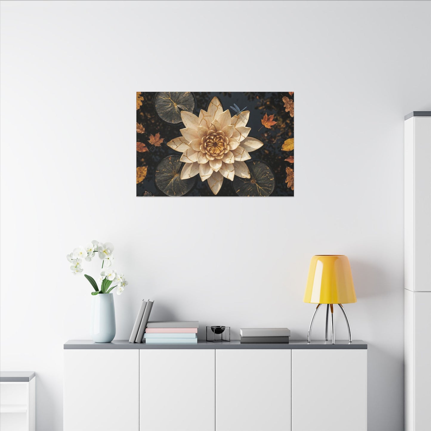 Kintsugi Lotus Flower in Dappled | Gold Repair Canvas Art