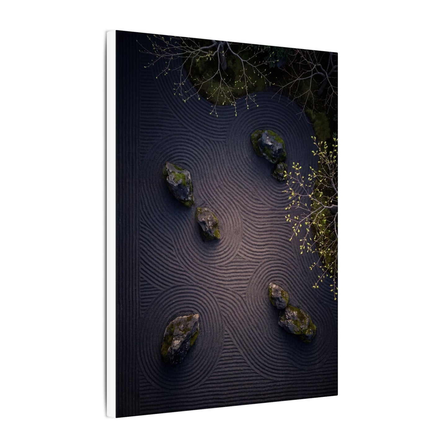 Dark Japandi Rock Garden in Dawn | Shadow Zen Canvas Art