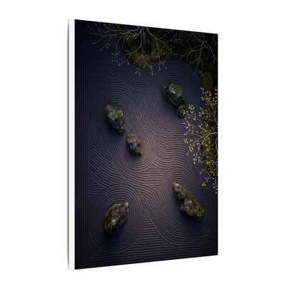 Dark Japandi Rock Garden in Dawn | Shadow Zen Canvas Art