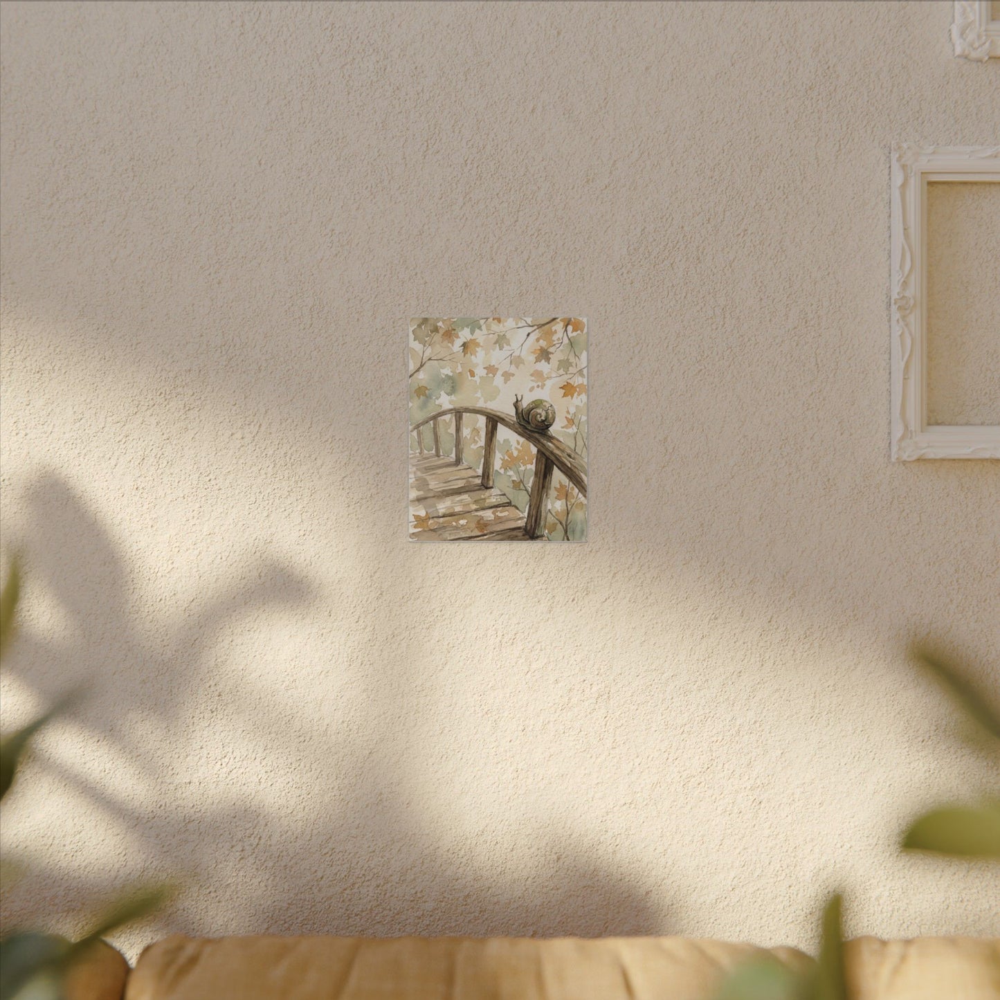 Wooden Bridge Canvas Art | Autumn Japandi Watercolor Art