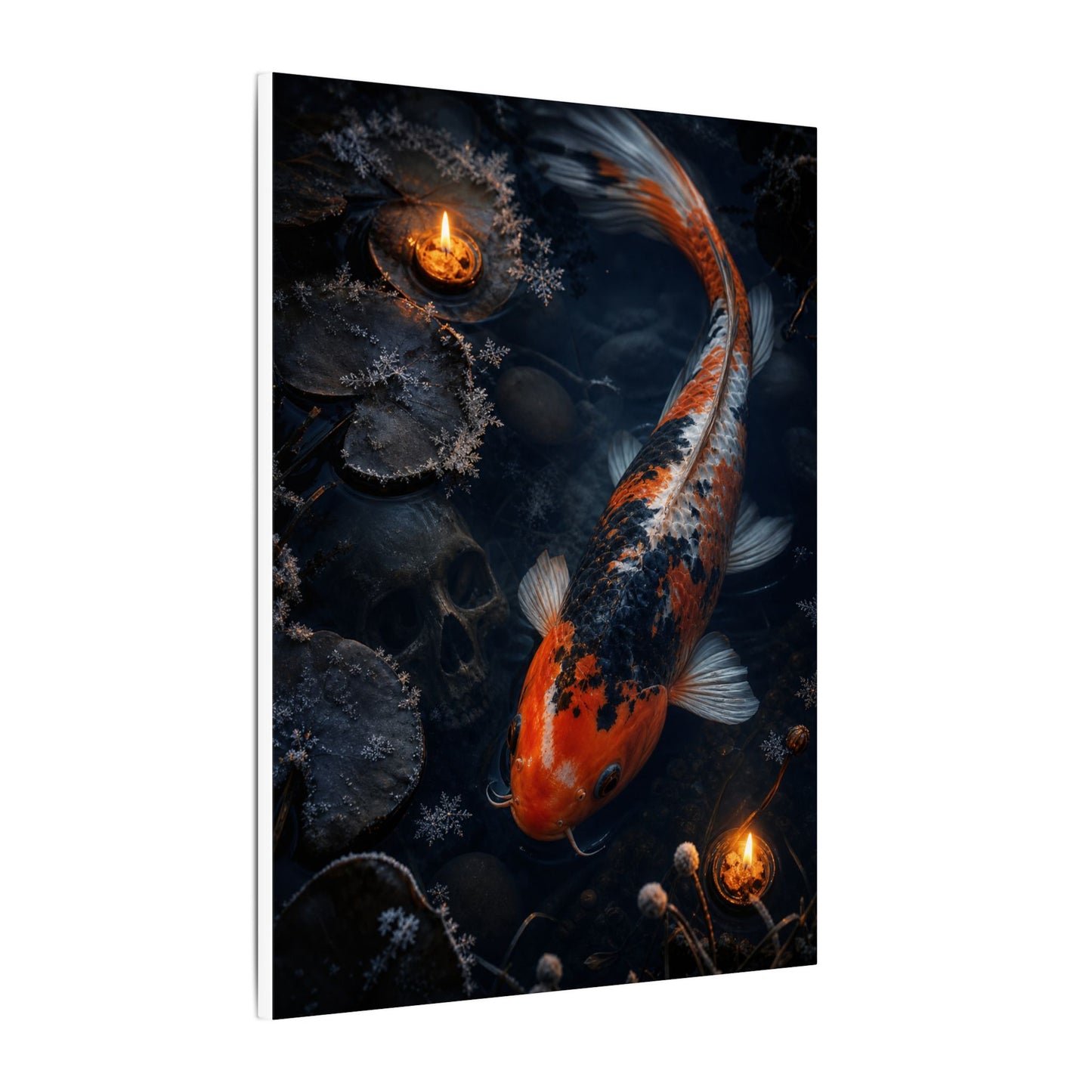 Koi Pond Canvas Art | Winter Dark Japandi Shadow Zen Art