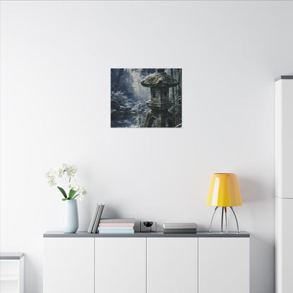 Zen Stone Lantern in Dappled | Sumi E Canvas Art
