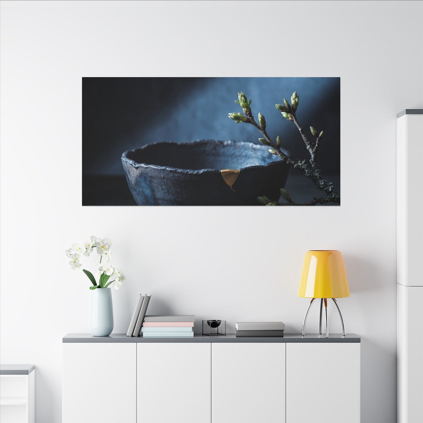Ceramic Bowl Shadow Zen Canvas Art | Sophisticated Dark Japandi Art