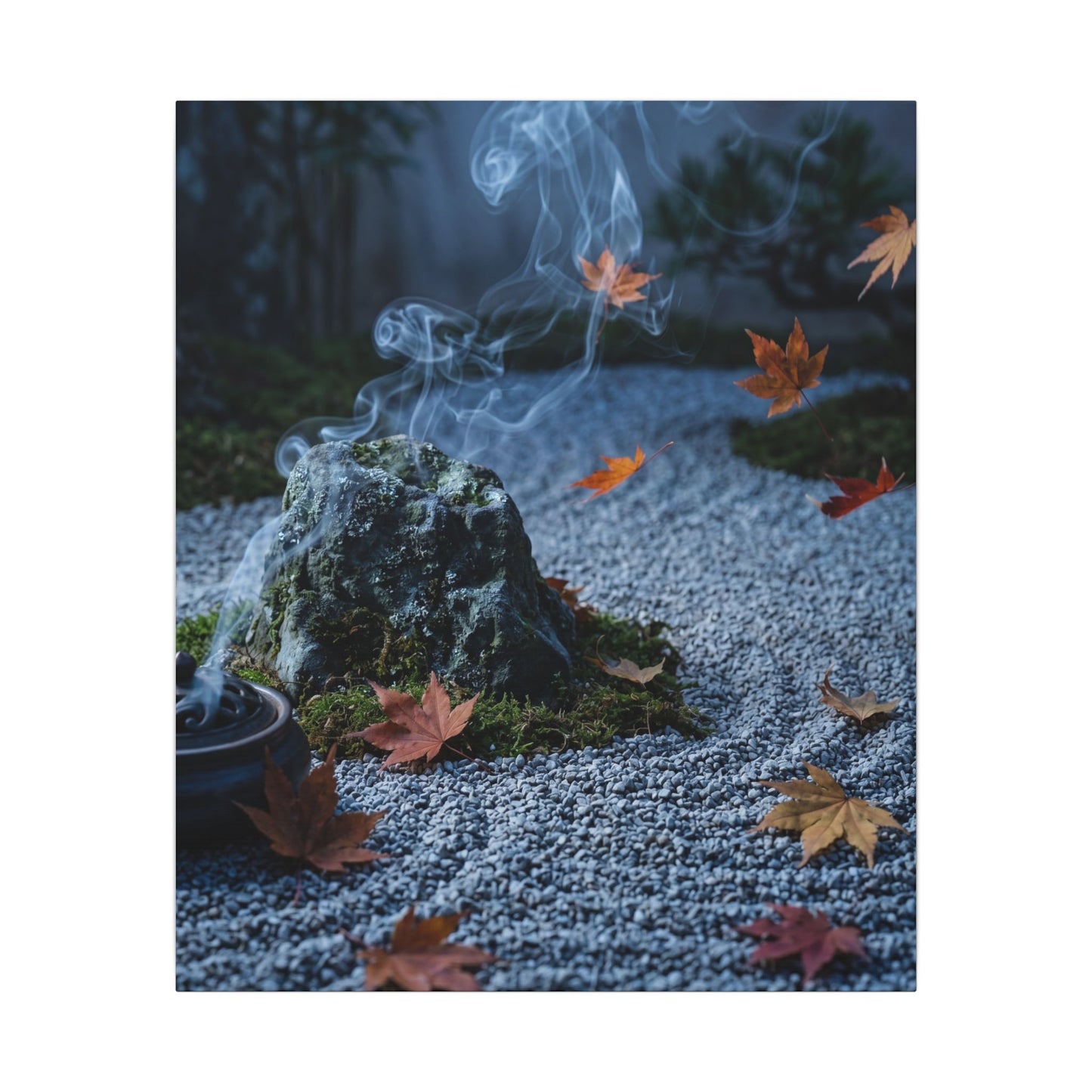Autumn Incense Smoke Karesansui Canvas Art | Calm Decor
