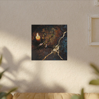 Kintsugi Rust Patina in Candlelight | Gold Repair Canvas Art