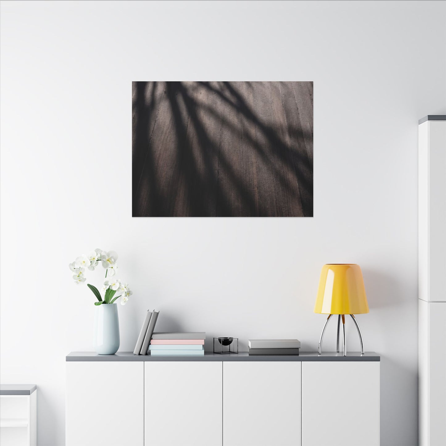 Dark Japandi Shadow Play in Dawn | Moody Minimal Canvas Art