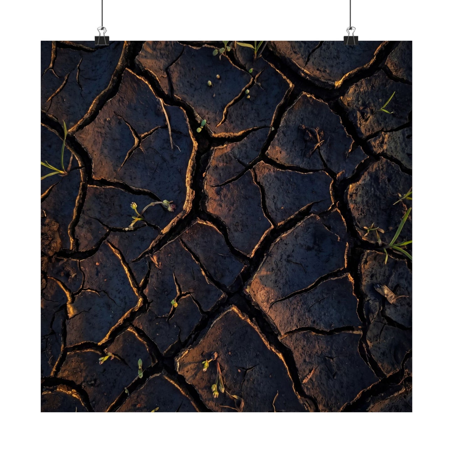 Cracked Earth Moody Minimal Wall Art Print | Sophisticated Dark Japandi Art