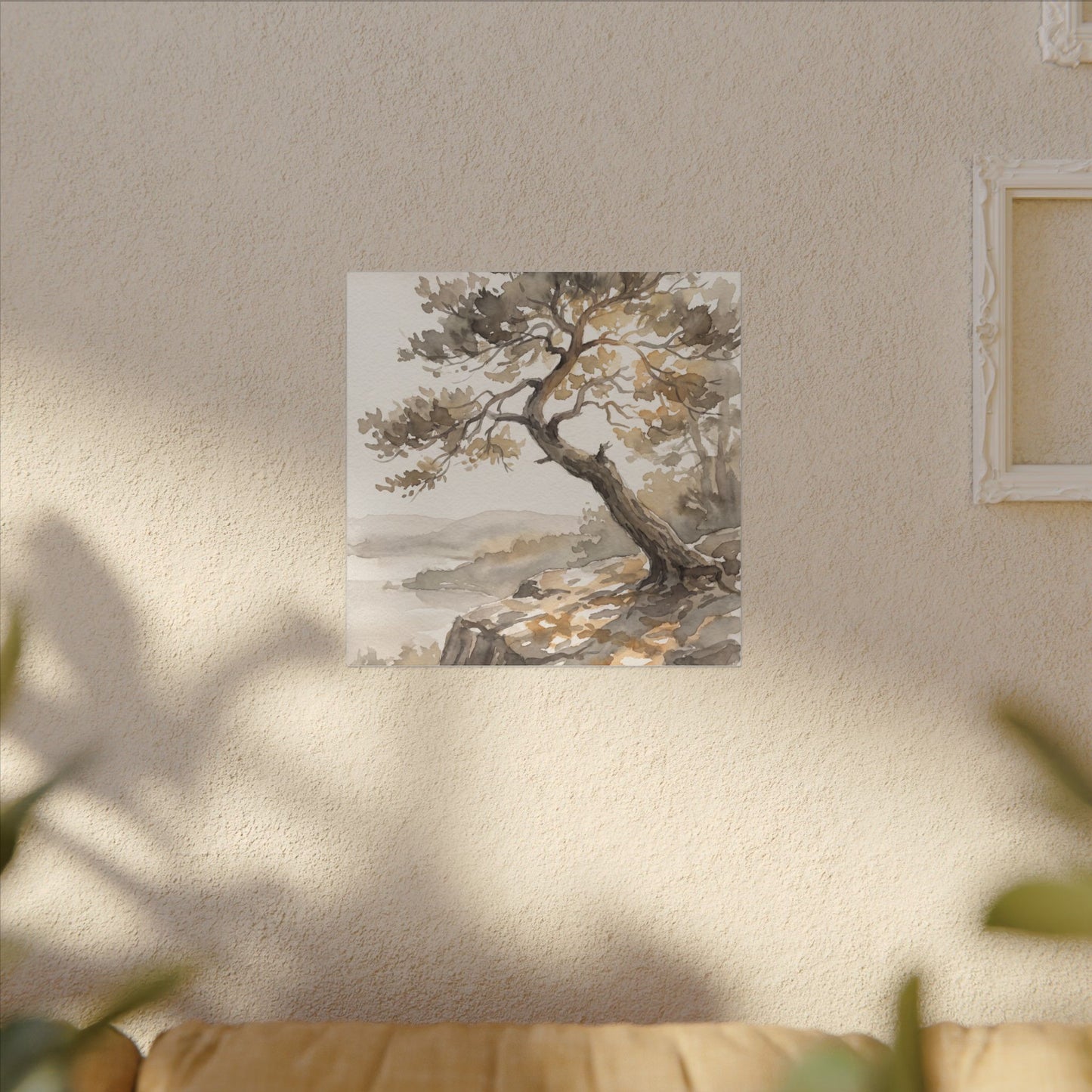 Pine Tree Watercolor Canvas Art | Elegant Japandi Art