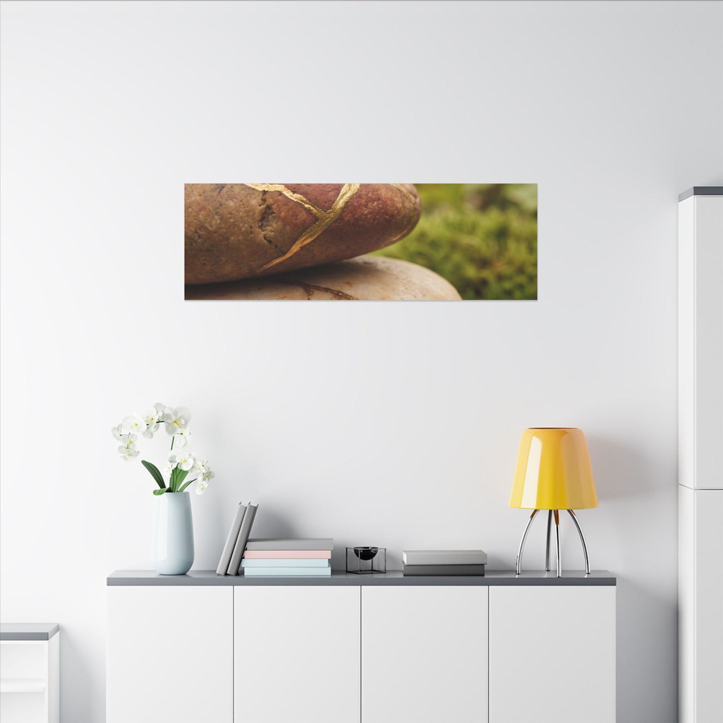 River Stones Summer Canvas Art | Kintsugi Healing Design