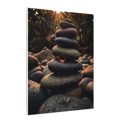Dark Japandi River Stones in Golden Hour | Moody Minimal Canvas Art