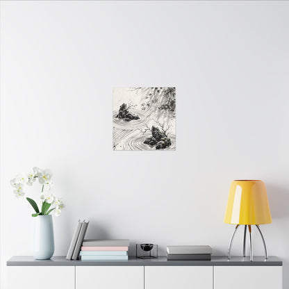 Rock Garden Canvas Art | Winter Zen Sumi E Art