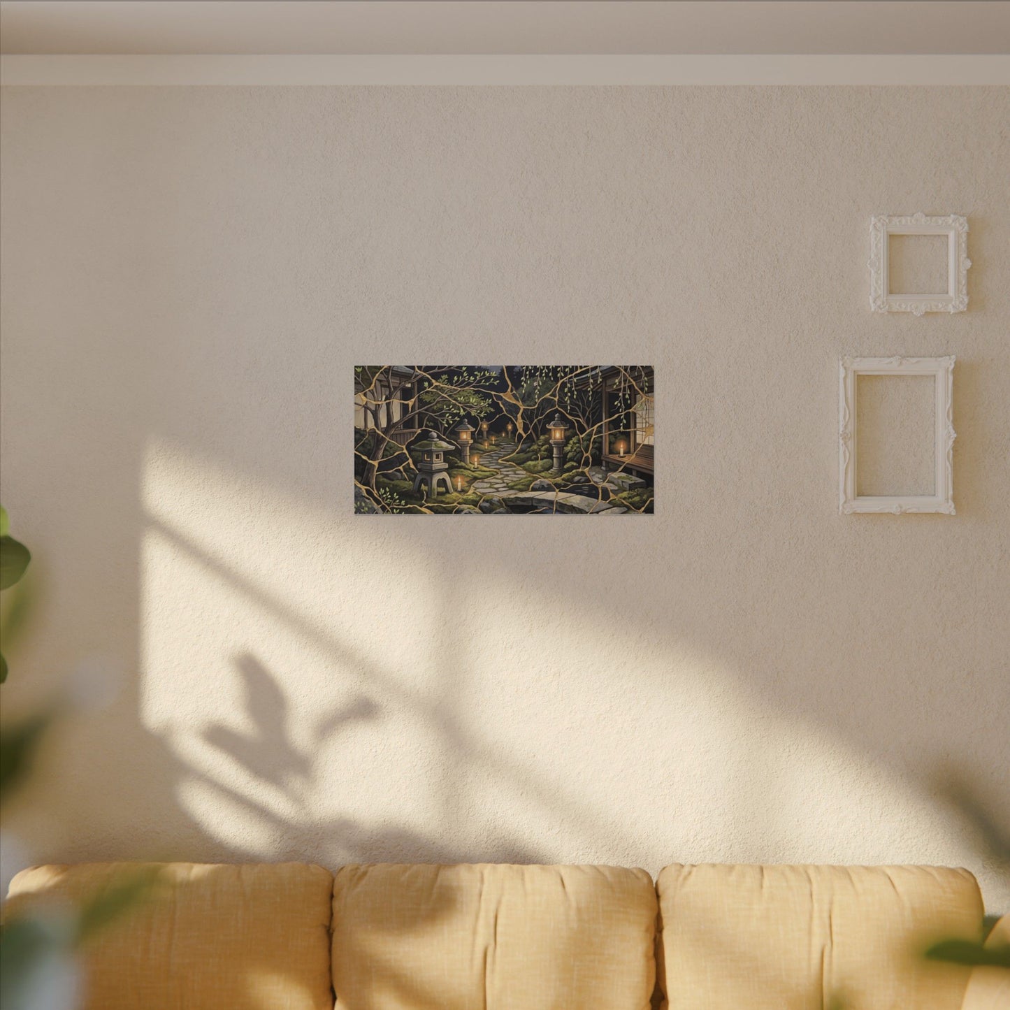 Kintsugi Moonlit Garden in Candlelight | Gold Vein Canvas Art