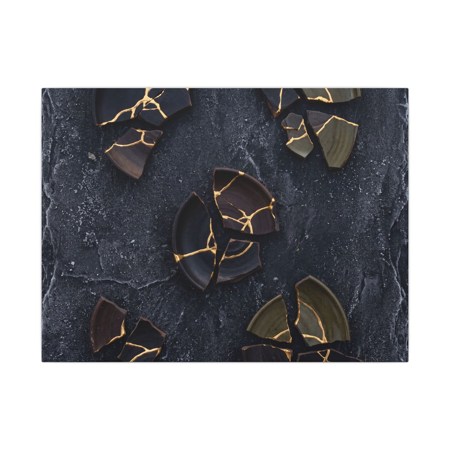 Broken Pottery Canvas Art | Winter Dark Japandi Shadow Zen Art