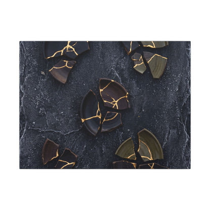 Broken Pottery Canvas Art | Winter Dark Japandi Shadow Zen Art