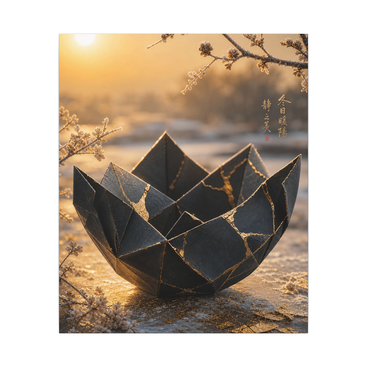 Kintsugi Paper Fold in Golden Hour | Gold Repair Canvas Art