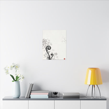 Winter Fern Unfurling Ukiyo E Inspired Canvas Art | Peaceful Decor