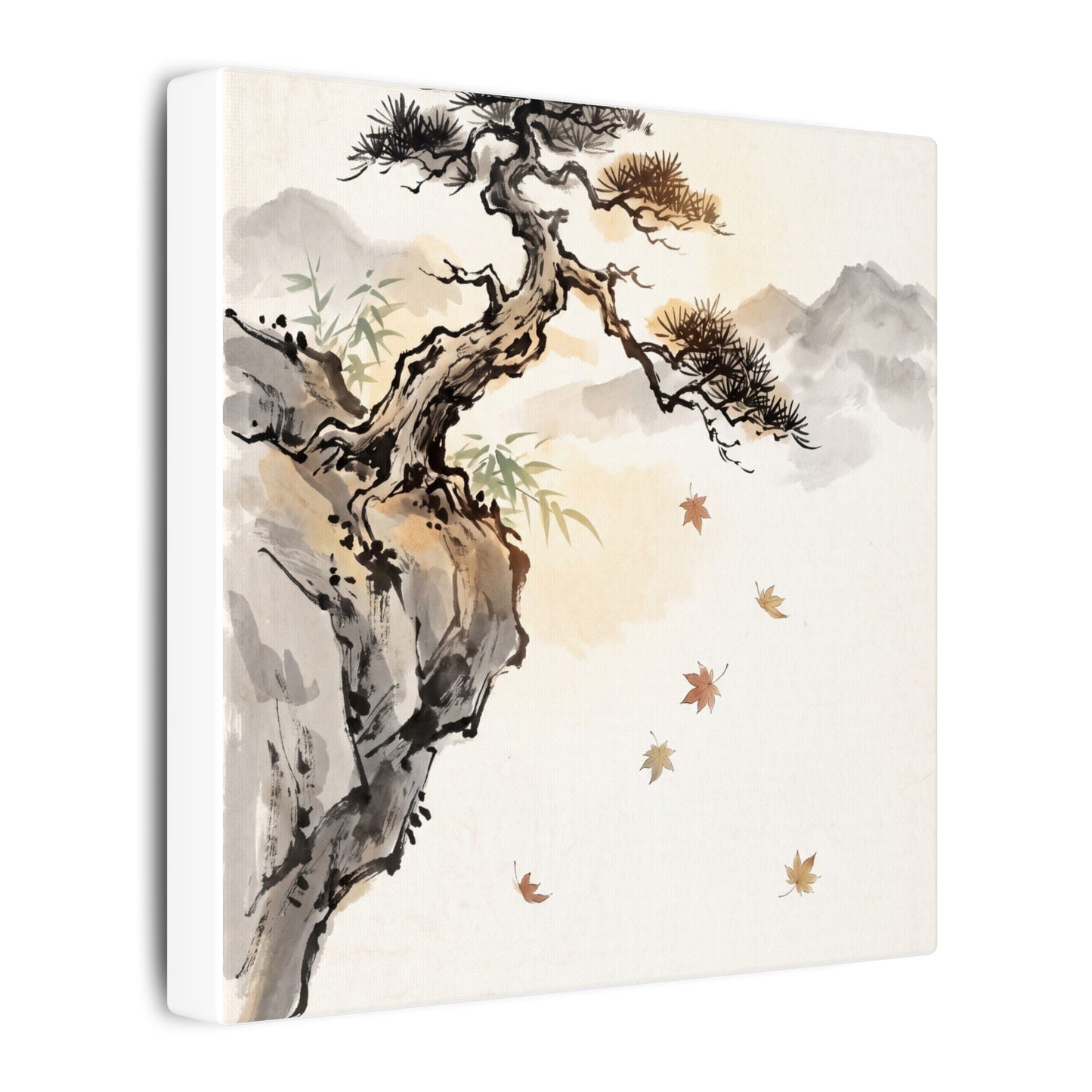 Peaceful Pine Tree Canvas Art - Sumi E Zen