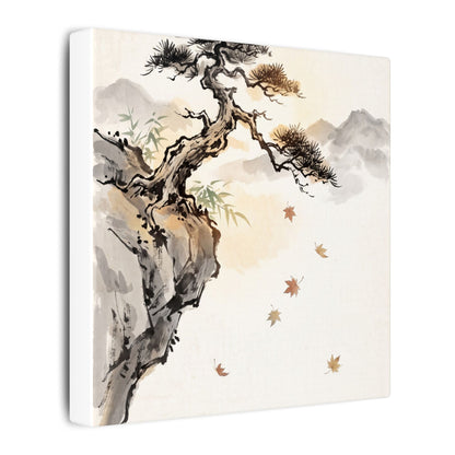 Peaceful Pine Tree Canvas Art - Sumi E Zen