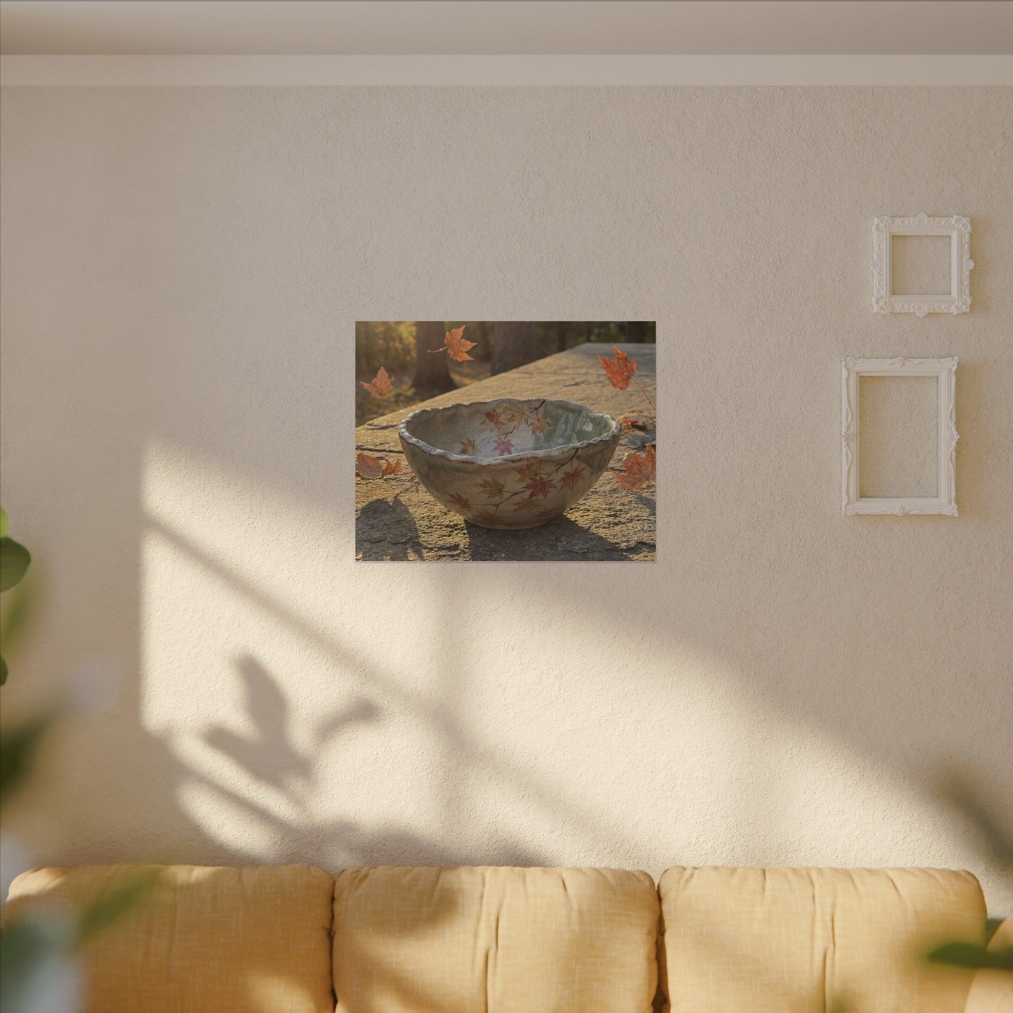 Japandi Ceramic Bowl in Golden Hour | Japanese Pattern Canvas Art
